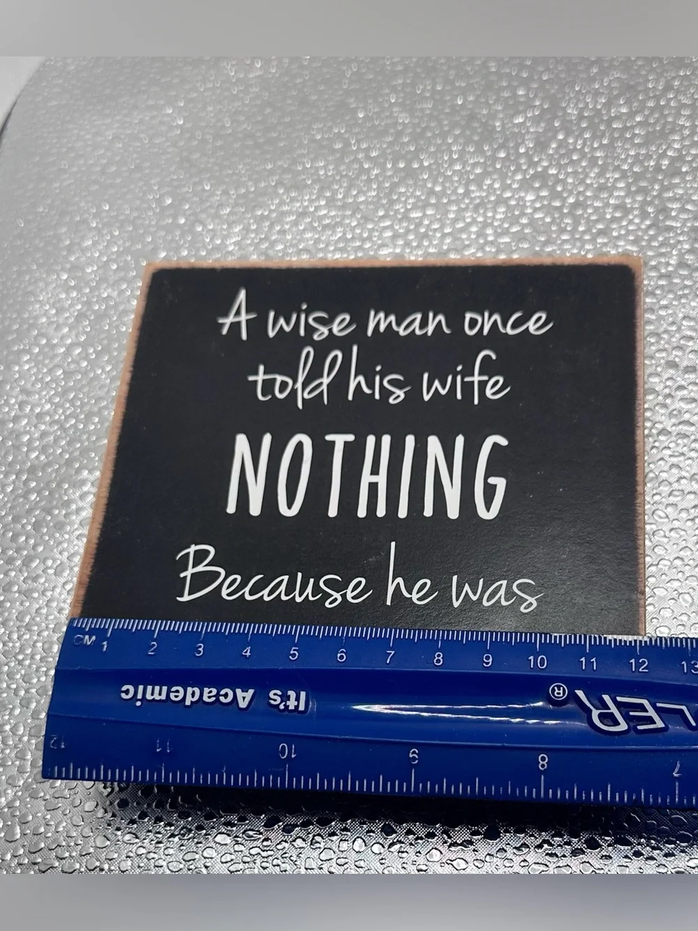 Funny Black Wood Block Sign Wise Man Told His Wife Nothing 5x5 Desk Decor